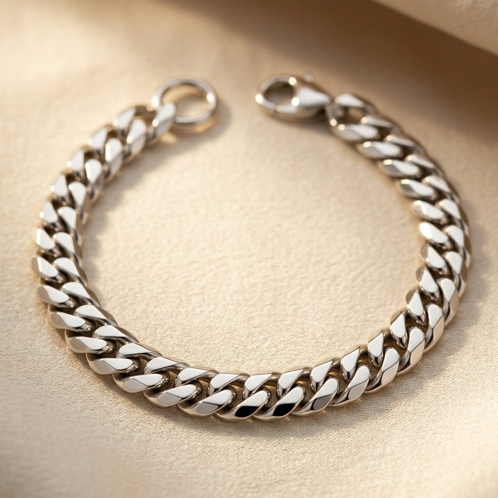 Pulsera Cubana de Oro Blanco | Oro Blanco