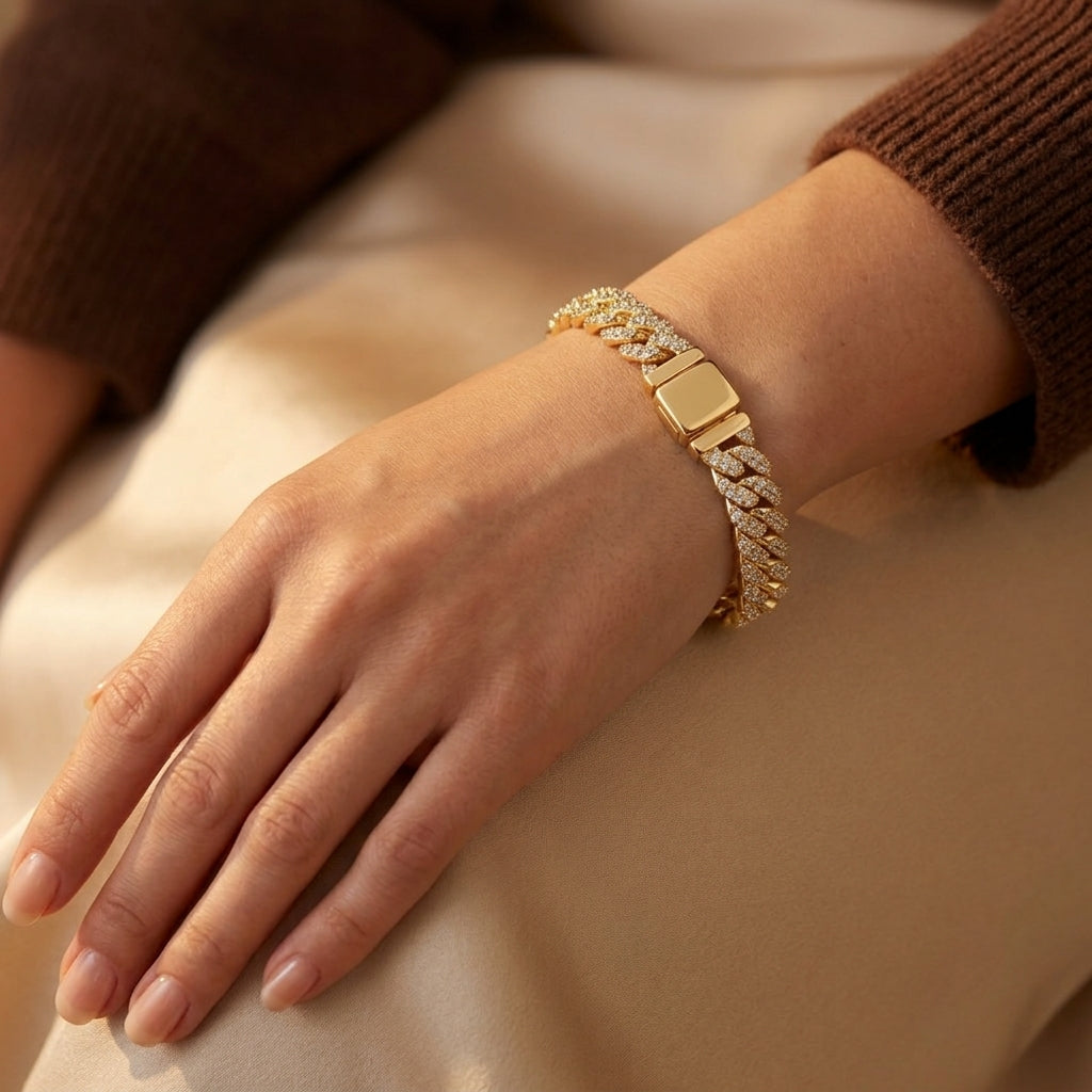 Pulsera Pave Cubana | Oro Blanco