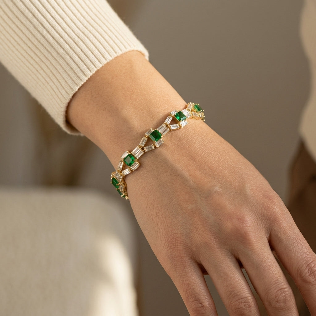 Pulsera de tenis Verde Link | Oro