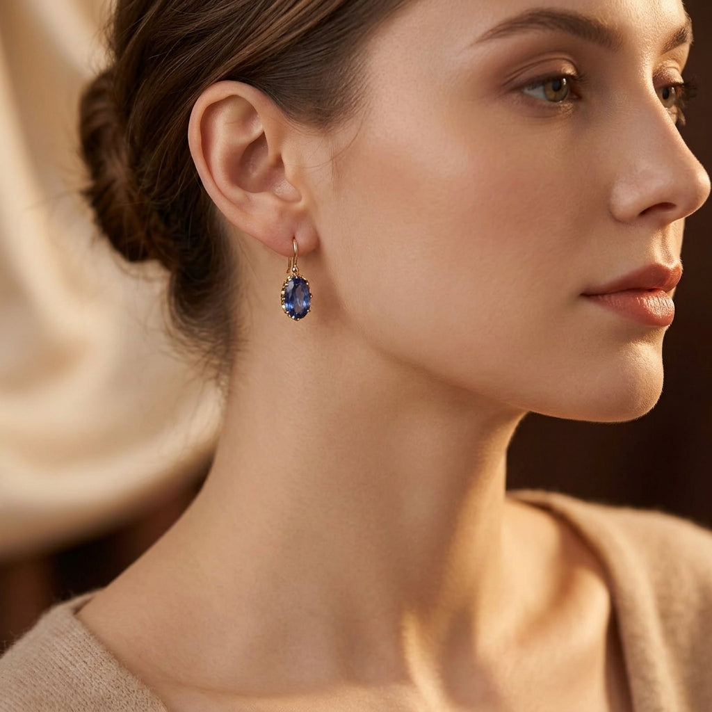 Pendientes de Flores Azules Doradas | Oro