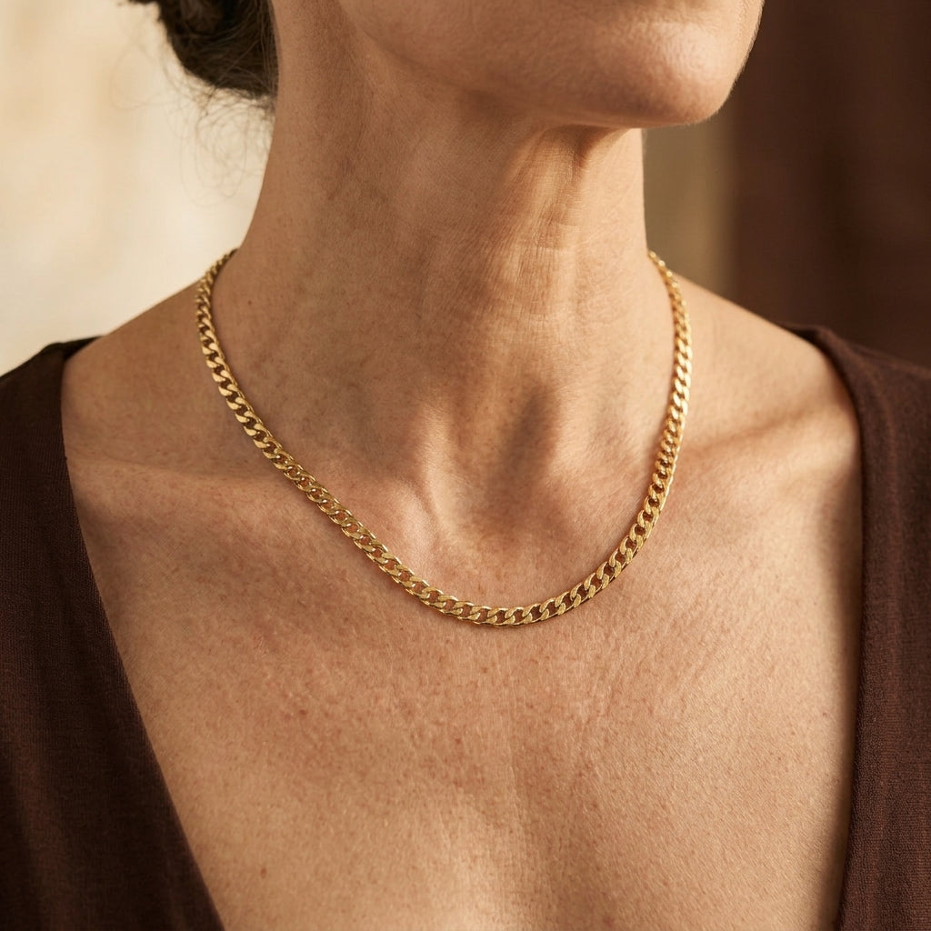 Collar de Cadena Flad Link | Oro Blanco