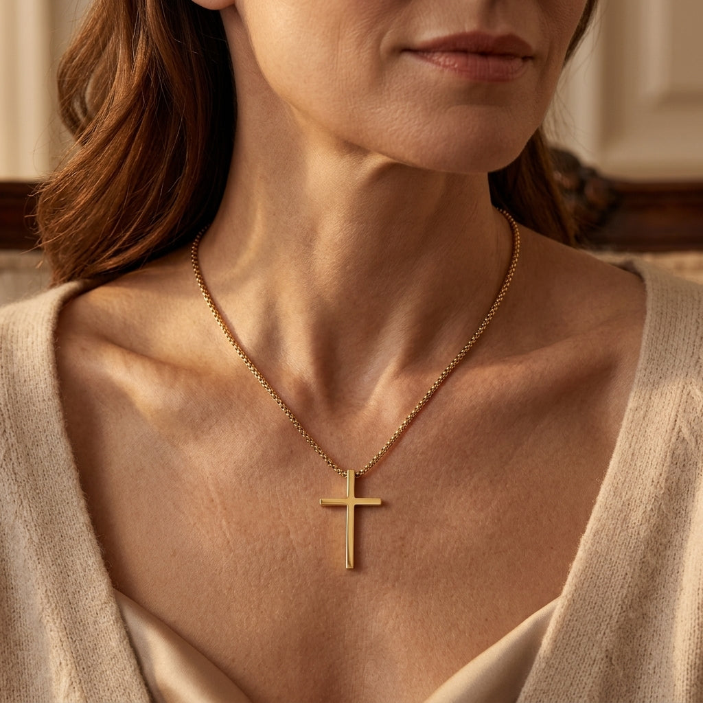 Collar Cruz con Bezel | Guld
