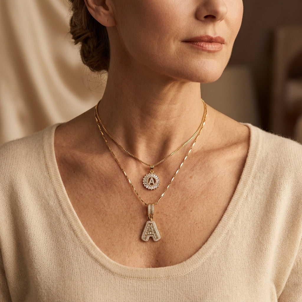 Collar con inicial de letras | Oro blanco