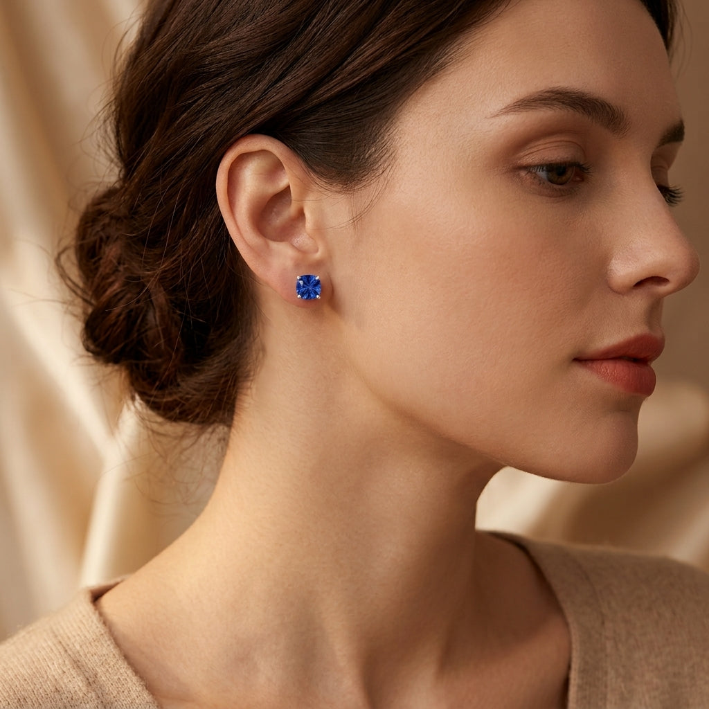 Pendientes de Zafiro Cortados de Princesa Minimalista | Oro Blanco