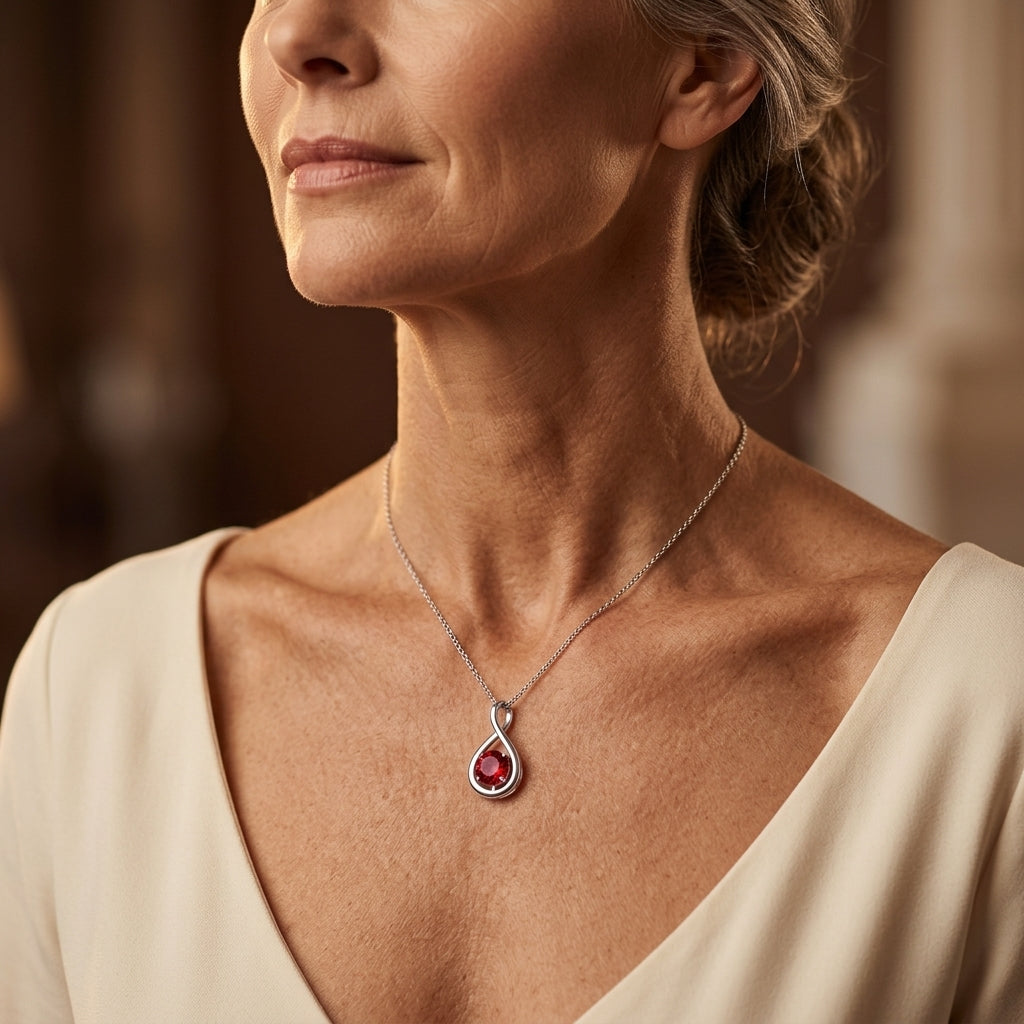 Collar de Colgante de Rubí Infinito | Oro Blanco