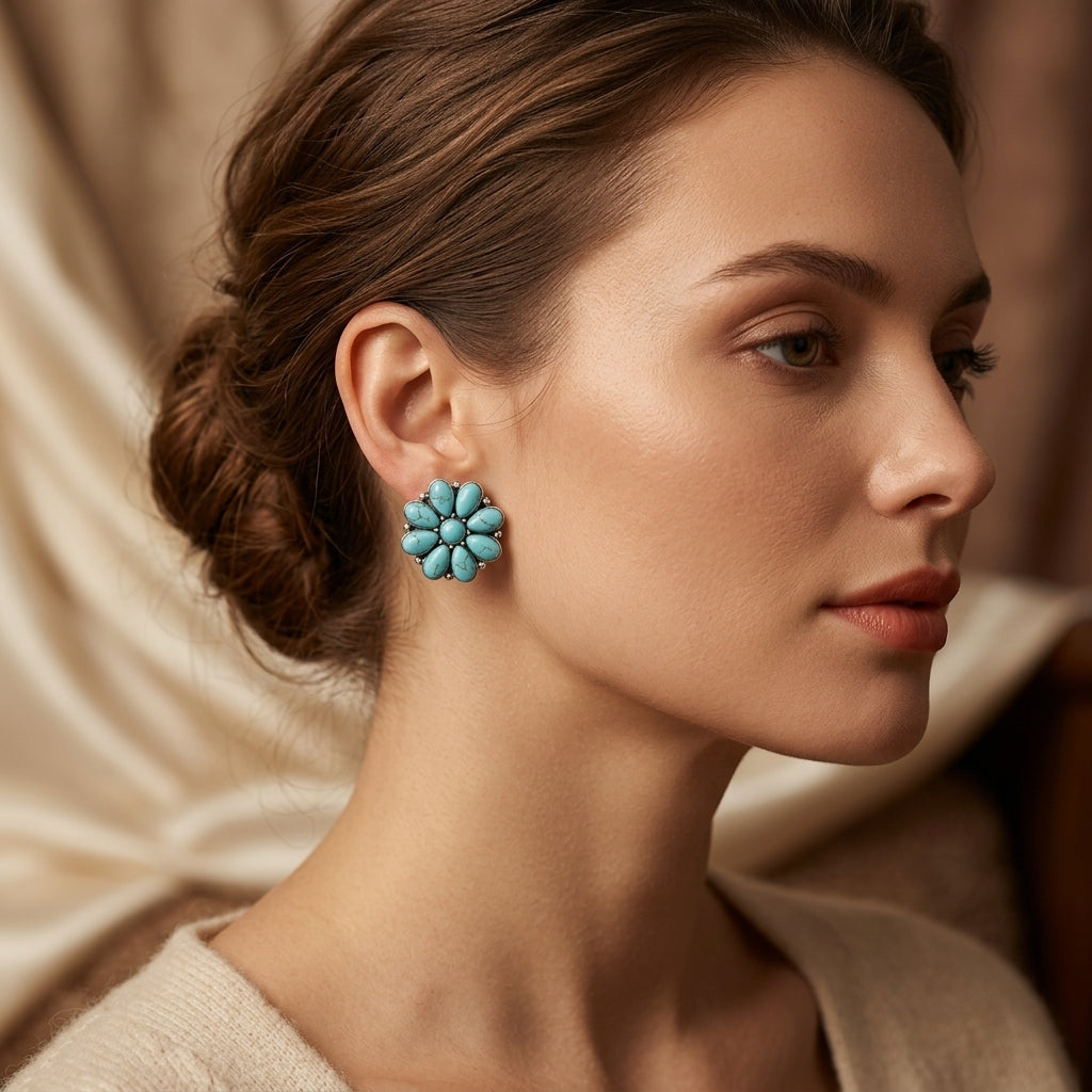 Serelith Turkis Blomst Studs | Oro Blanco
