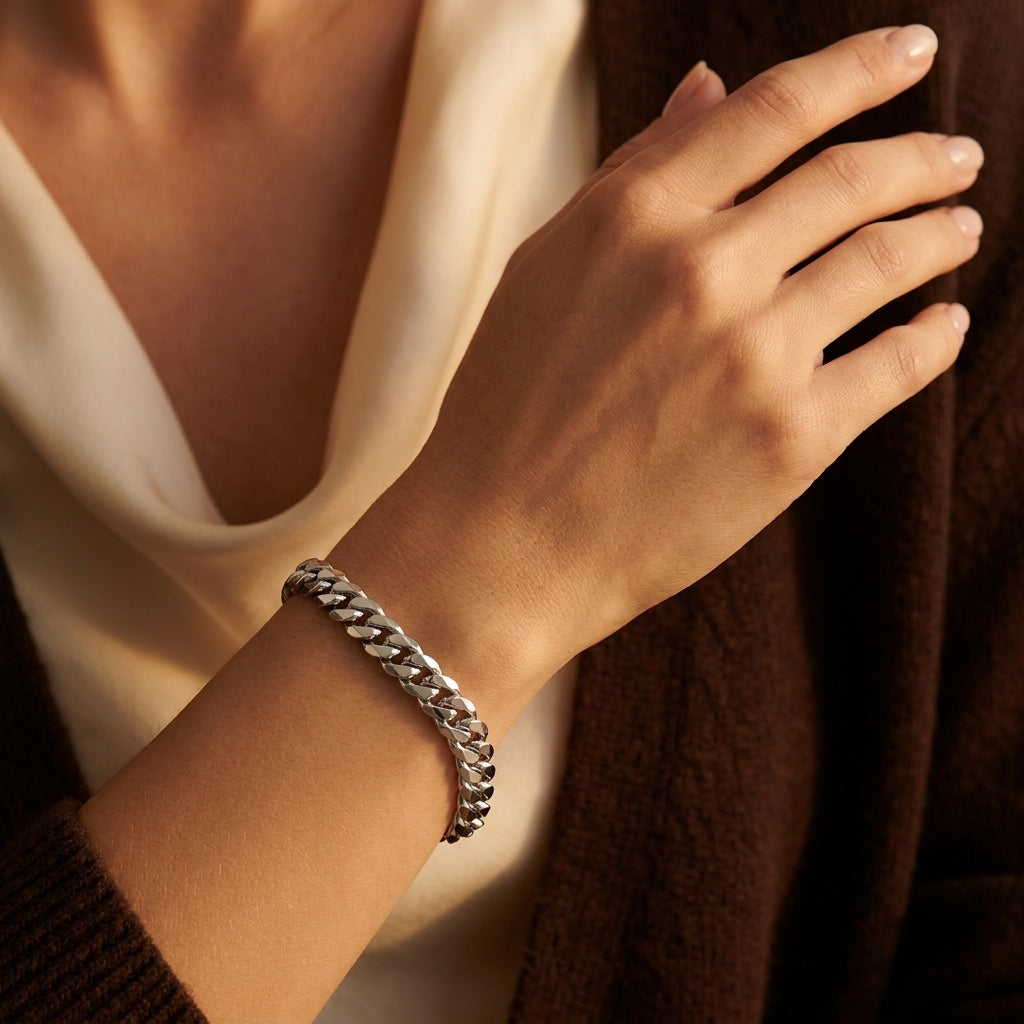 Pulsera Cubana de Oro Blanco | Oro Blanco