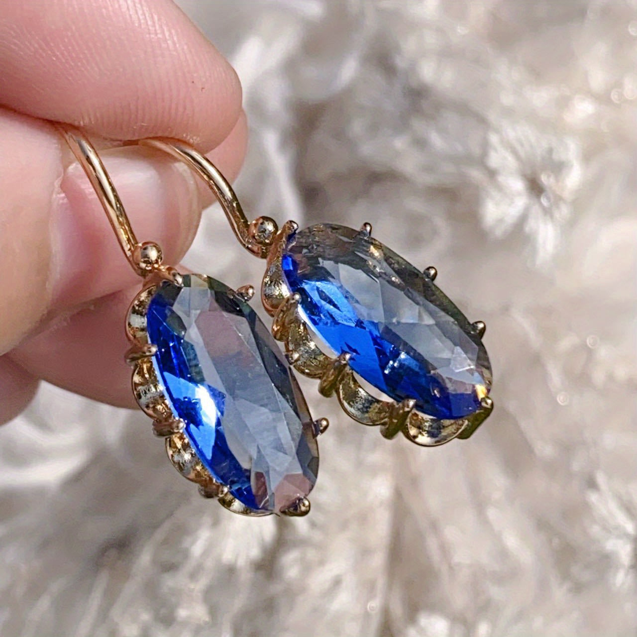 Pendientes de Flor Azul Dorada | Oro