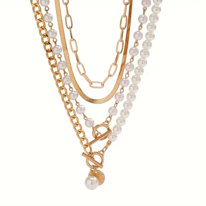 Conjunto de Collar de Cadena Vintage de Perlas y Oro | Oro