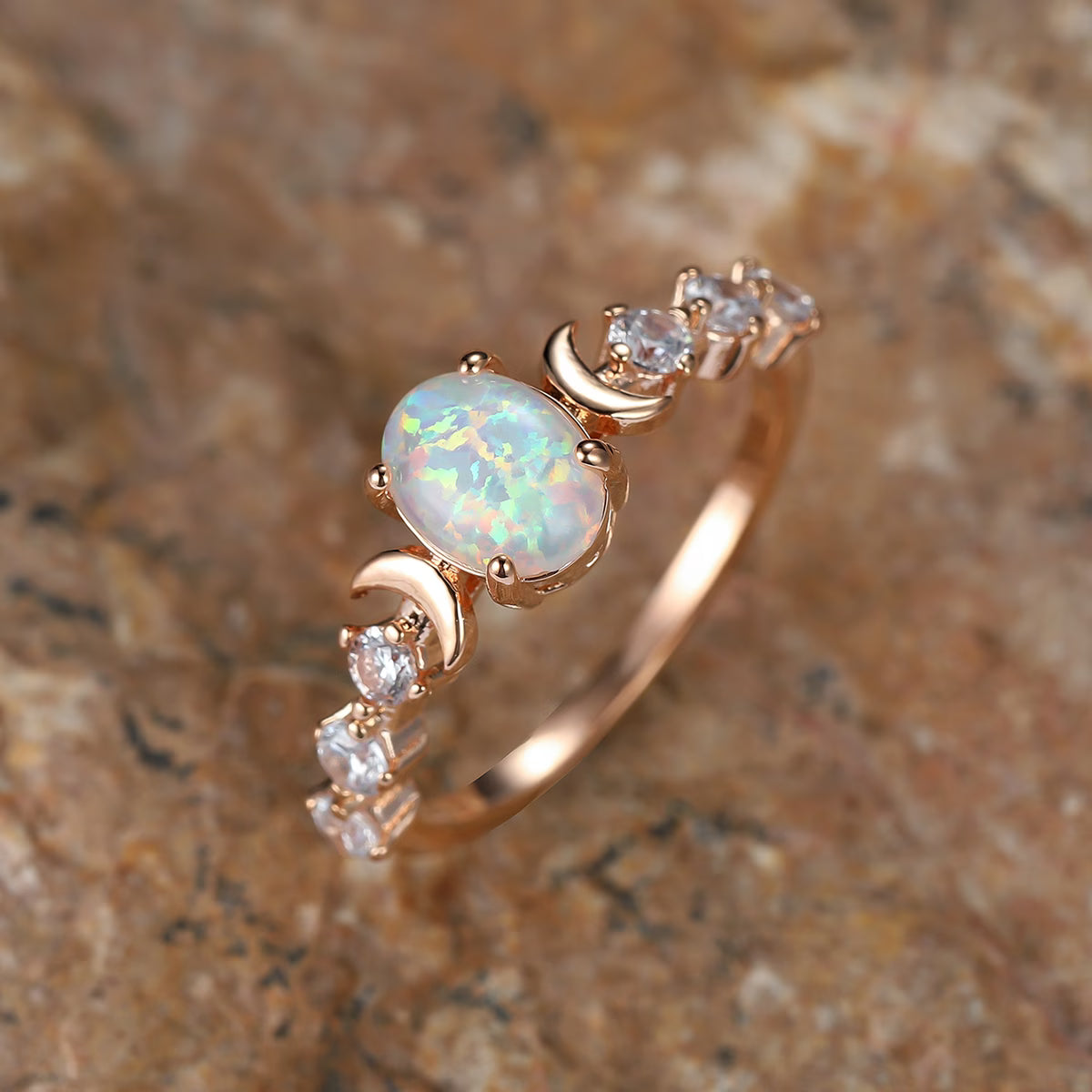 Anillo Media Luna de Ópalo | Oro Rosa