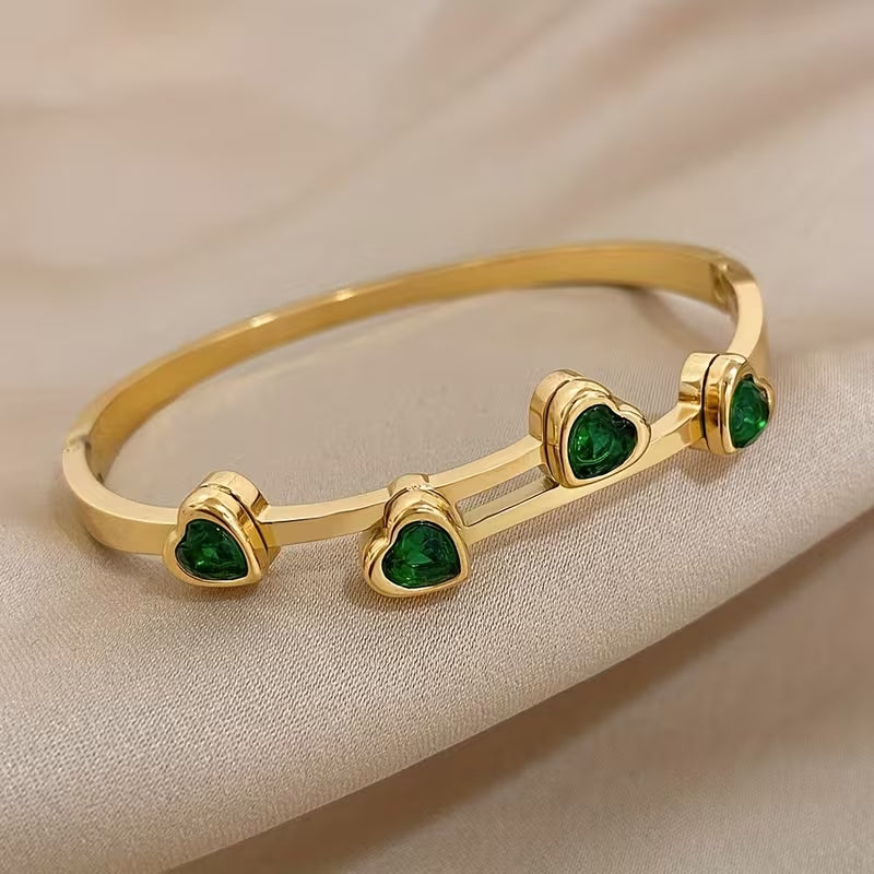 Pulsera Verde Hearts | Oro
