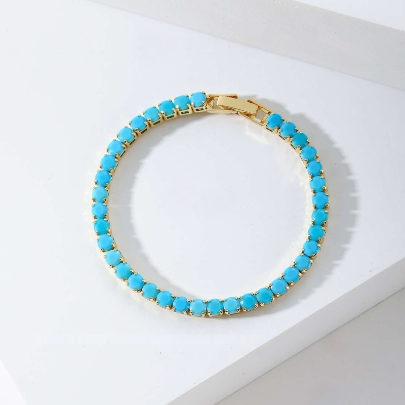 Pulsera de tenis redonda turquesa | Oro