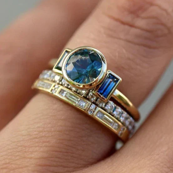 Conjunto de Anillos Antik Blå Elegante | Oro