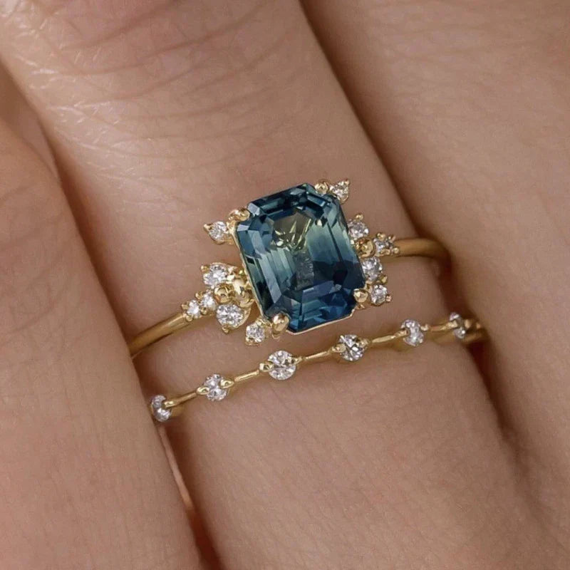 Conjunto de Anillos Krystal Blå | Oro