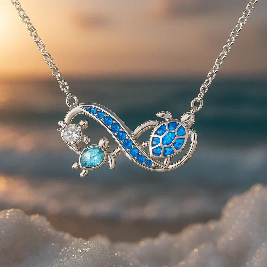 Collar de Tortuga de Plata Gemela | Oro Blanco