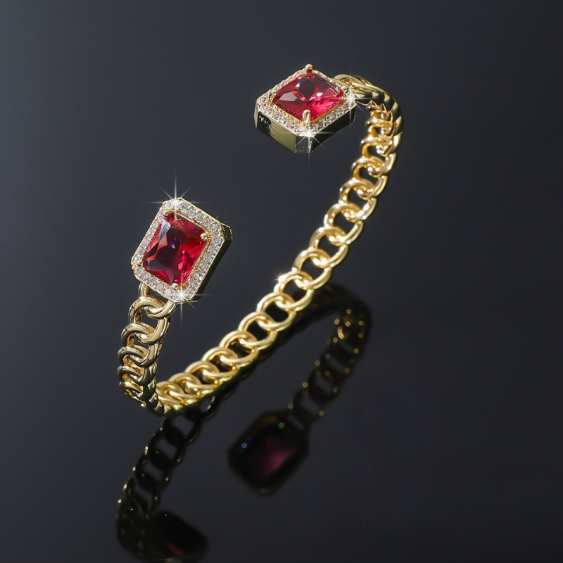 Pulsera Abierta Veloria Ruby | Oro